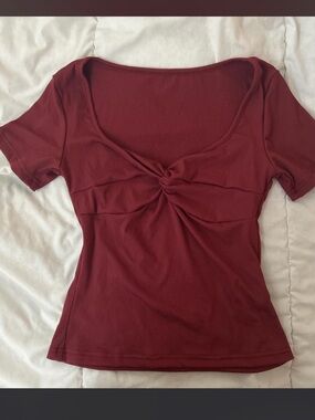 SHEIN Twist-Knot Short Sleeve Tee - Wine